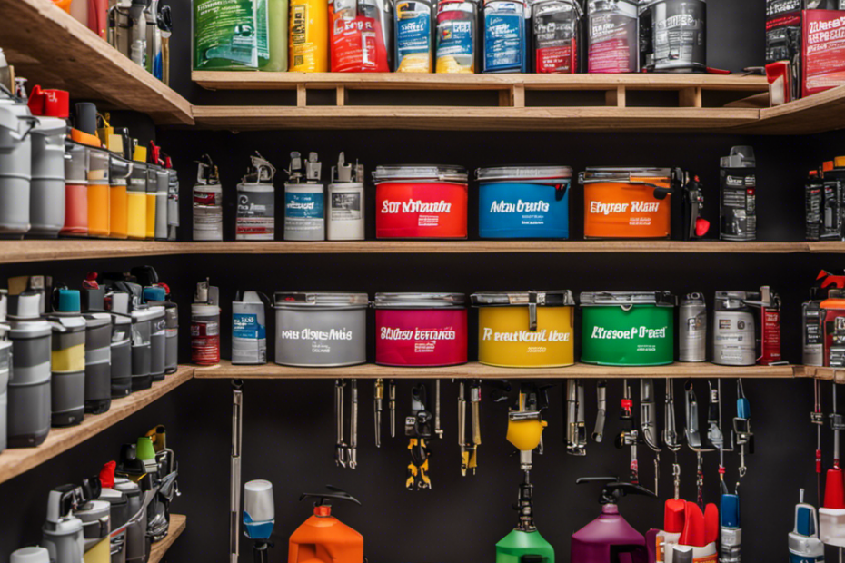 An image showcasing a well-organized storage area for airless paint sprayers