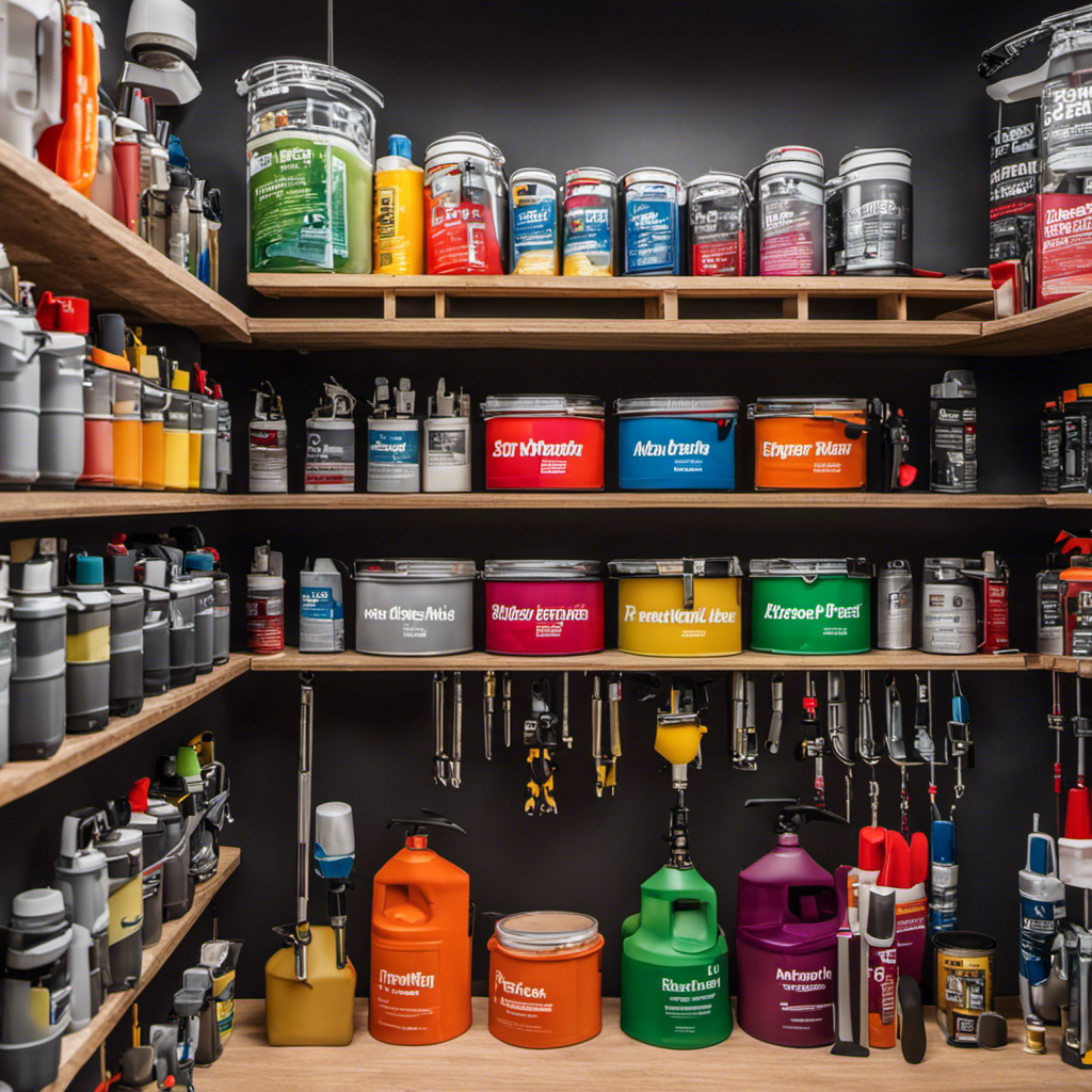 An image showcasing a well-organized storage area for airless paint sprayers