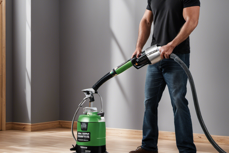 An image showcasing a person effortlessly using an airless paint sprayer to coat a large area with smooth, even strokes