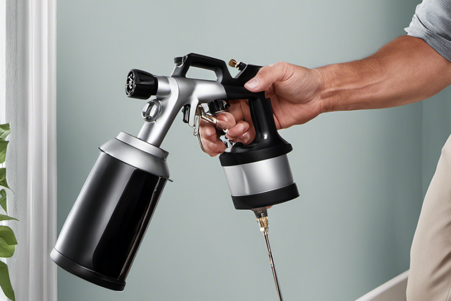 An image featuring a close-up view of a sleek, high-quality airless paint sprayer, with a steady stream of paint gracefully coating a perfectly smooth interior wall and intricate woodwork with precision and ease