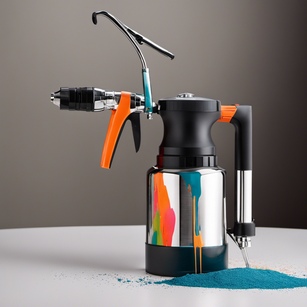 An image showcasing a sleek, modern airless sprayer for latex paint