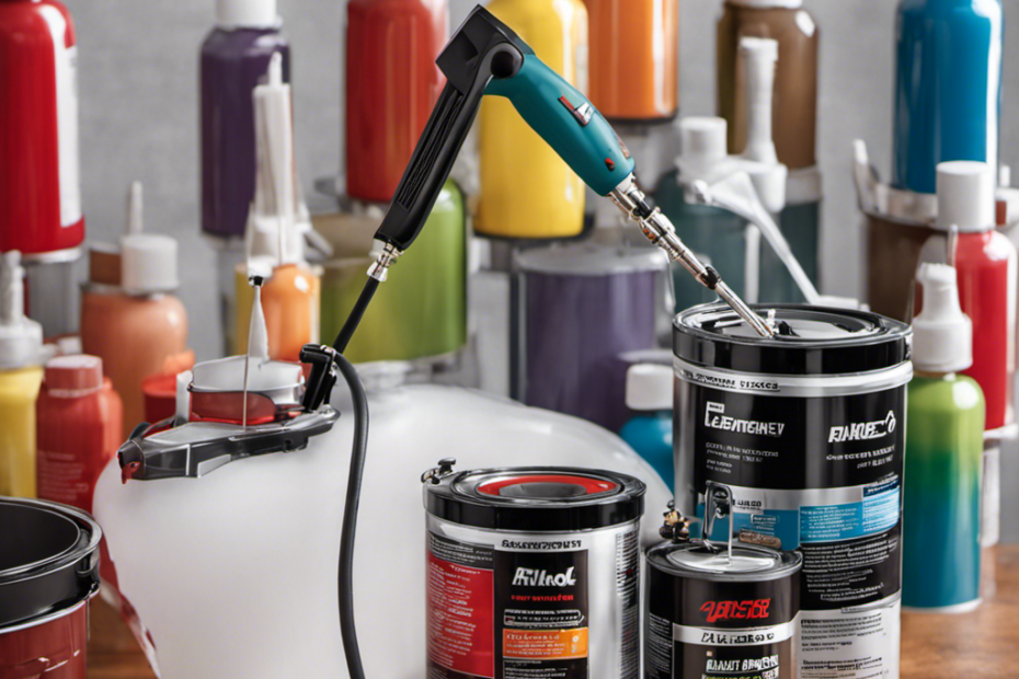 An image showcasing an airless paint sprayer releasing a seamless spray of latex, oil-based, acrylic, and enamel paints onto a variety of surfaces, highlighting their compatibility and versatility