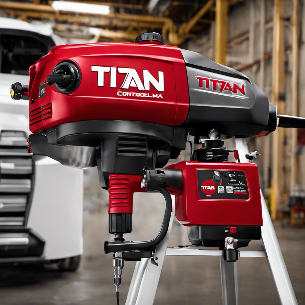 An image showcasing the Titan ControlMax 1700 Pro paint sprayer in action, with its powerful motor and fine finish capabilities