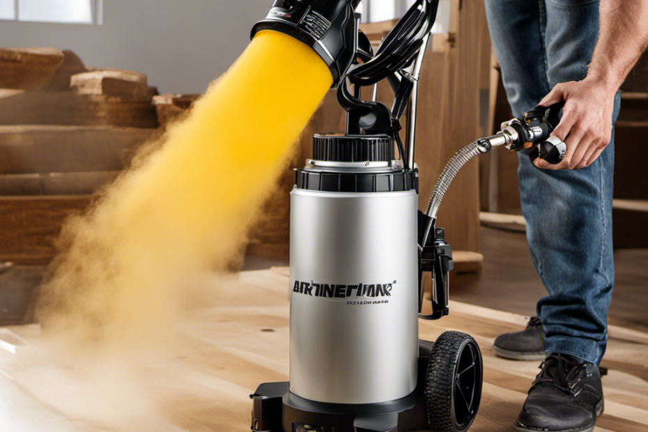 An image showcasing a sleek, ergonomically designed airless paint sprayer with HEA technology