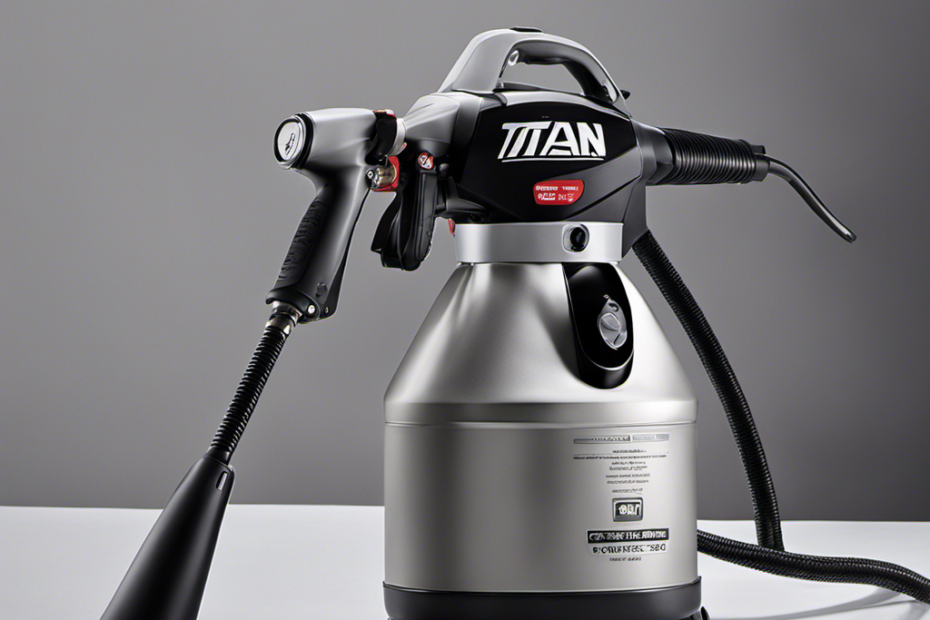 An image showcasing a skilled painter effortlessly spraying a flawless coat of paint with the Titan Controlmax Sprayer, capturing the fine mist in mid-air, showcasing its precision, speed, and smooth finish