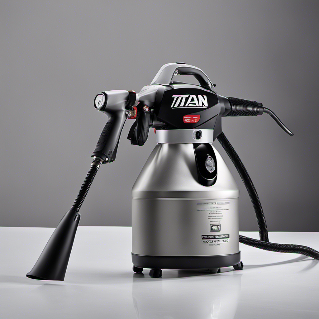 An image showcasing a skilled painter effortlessly spraying a flawless coat of paint with the Titan Controlmax Sprayer, capturing the fine mist in mid-air, showcasing its precision, speed, and smooth finish