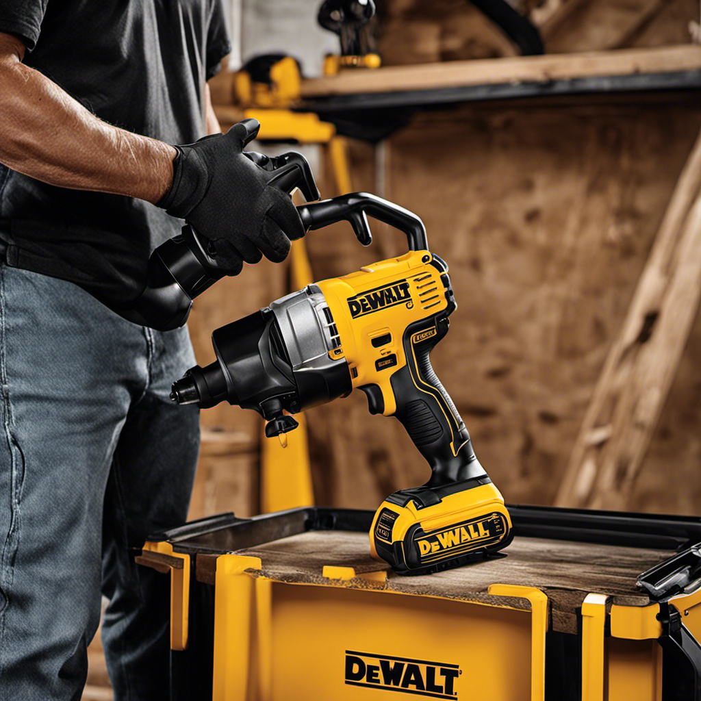 An image showcasing DEWALT's cordless paint sprayer in action, with a skilled painter effortlessly coating a large surface
