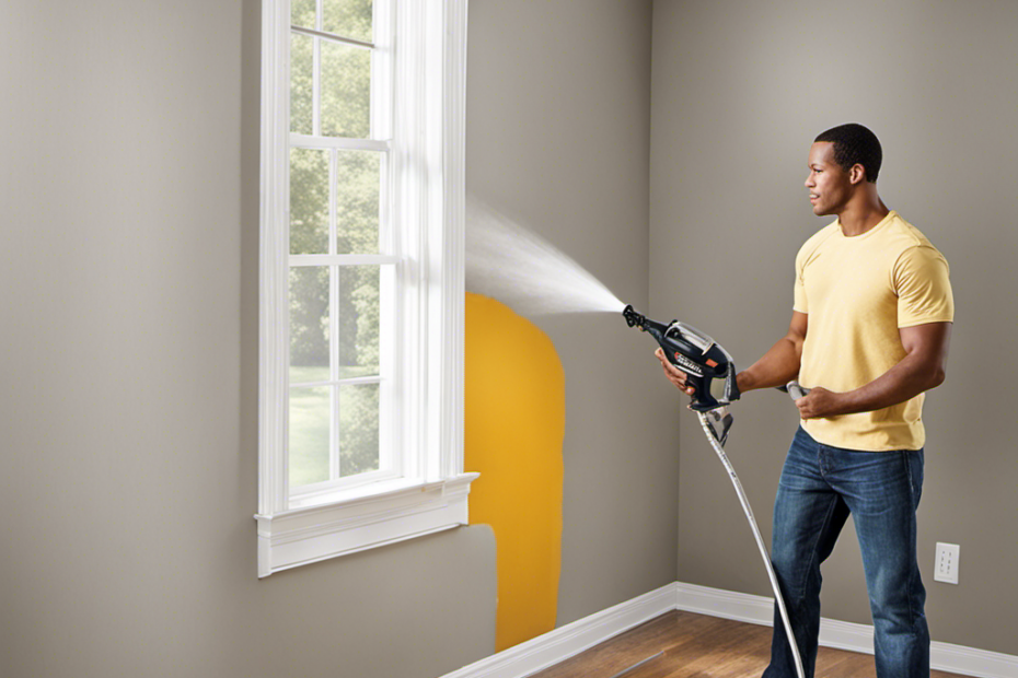 An image showcasing a DIY homeowner effortlessly transforming a room with a versatile paint sprayer