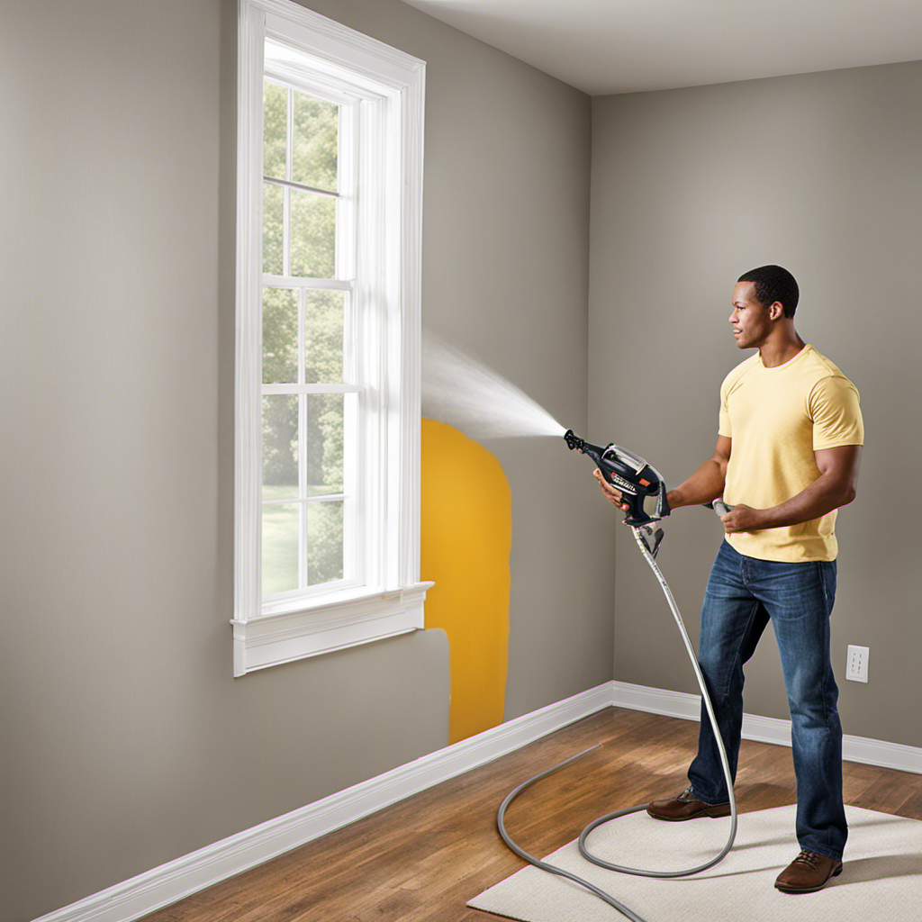 An image showcasing a DIY homeowner effortlessly transforming a room with a versatile paint sprayer