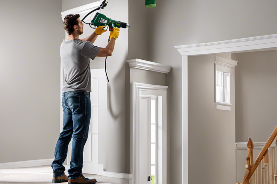 the precision and efficiency of airless paint sprayers by showcasing a skilled painter effortlessly gliding the sprayer over a wall, creating a flawless finish