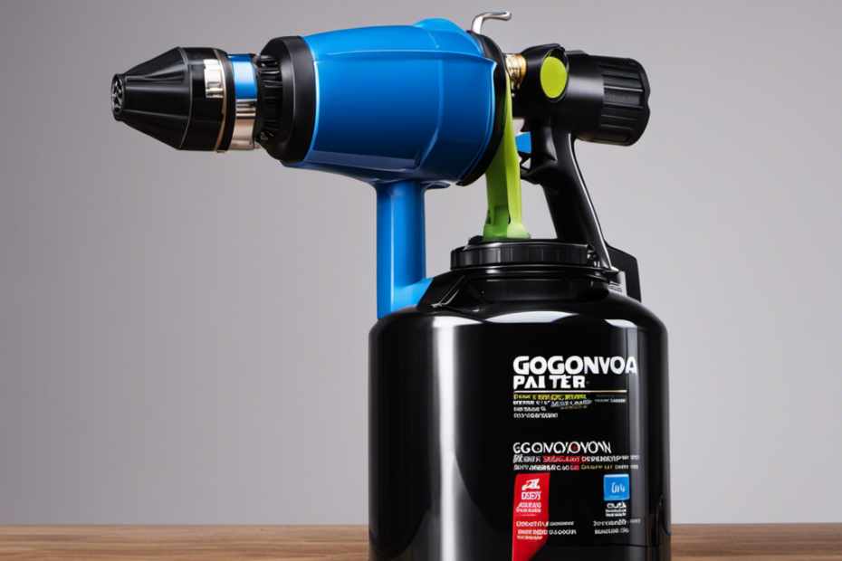 An image showcasing the GoGonova HVLP Power Paint Sprayer in action, with its sleek design and powerful spray, effortlessly covering a variety of surfaces