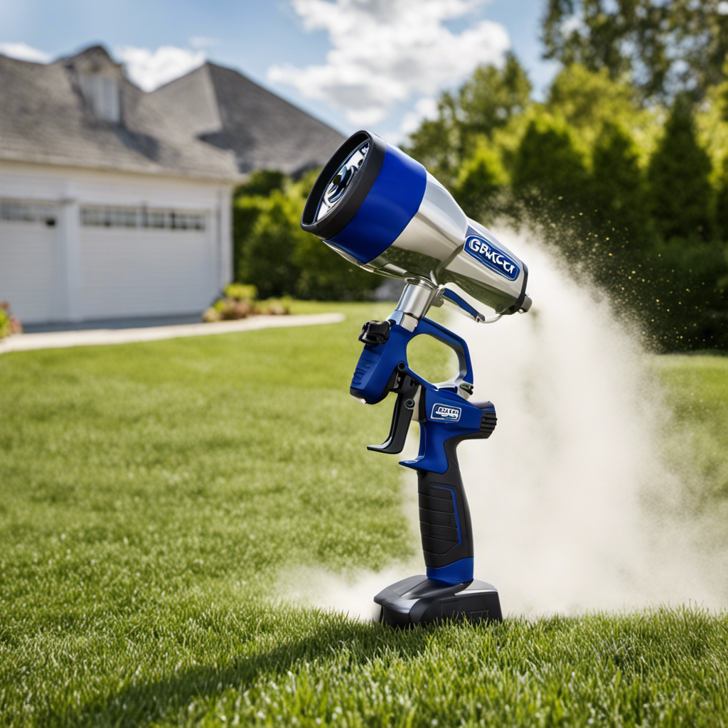 An image showcasing the Graco FFLP414 spray tip in action, capturing its precise and fine atomization