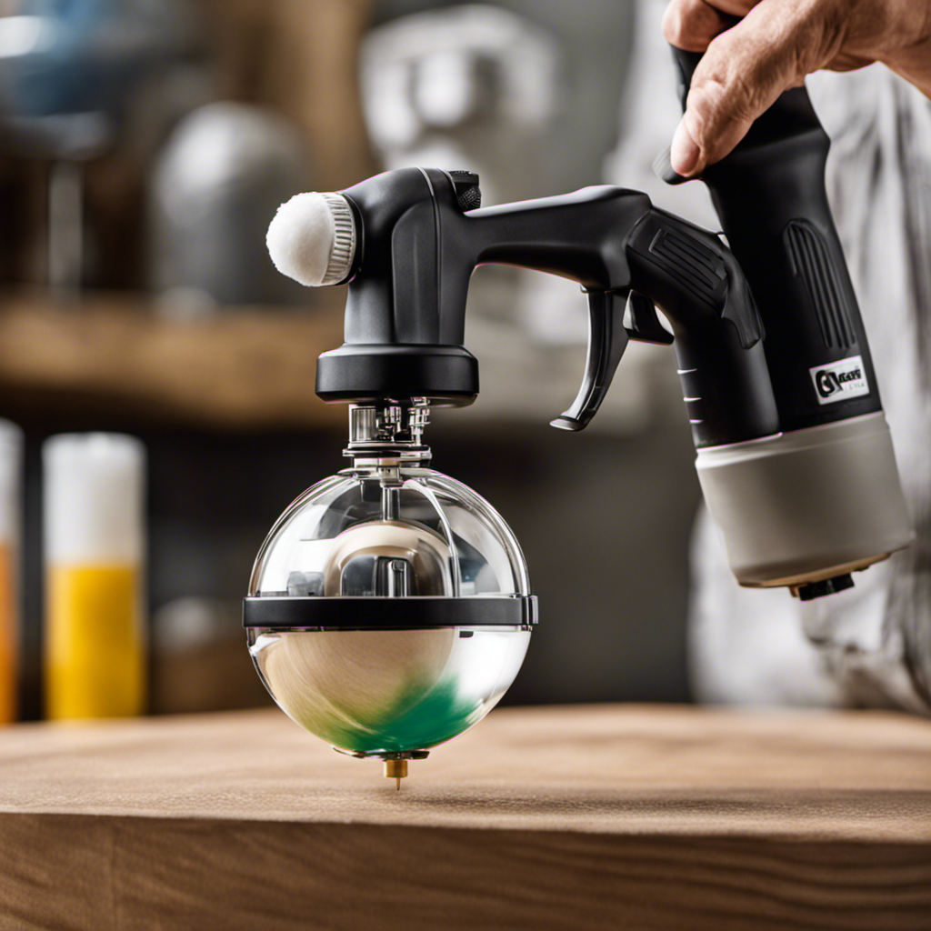 An image showcasing the intricate process of installing a small, spherical ball into a paint sprayer for a flawless finish