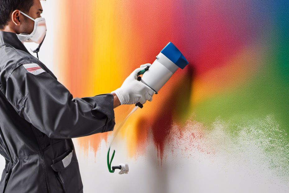 An image showcasing a skilled painter using an airless sprayer to effortlessly coat a wall in smooth, even strokes