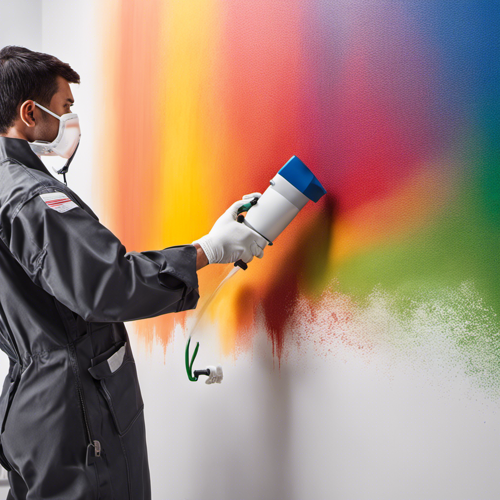 An image showcasing a skilled painter using an airless sprayer to effortlessly coat a wall in smooth, even strokes