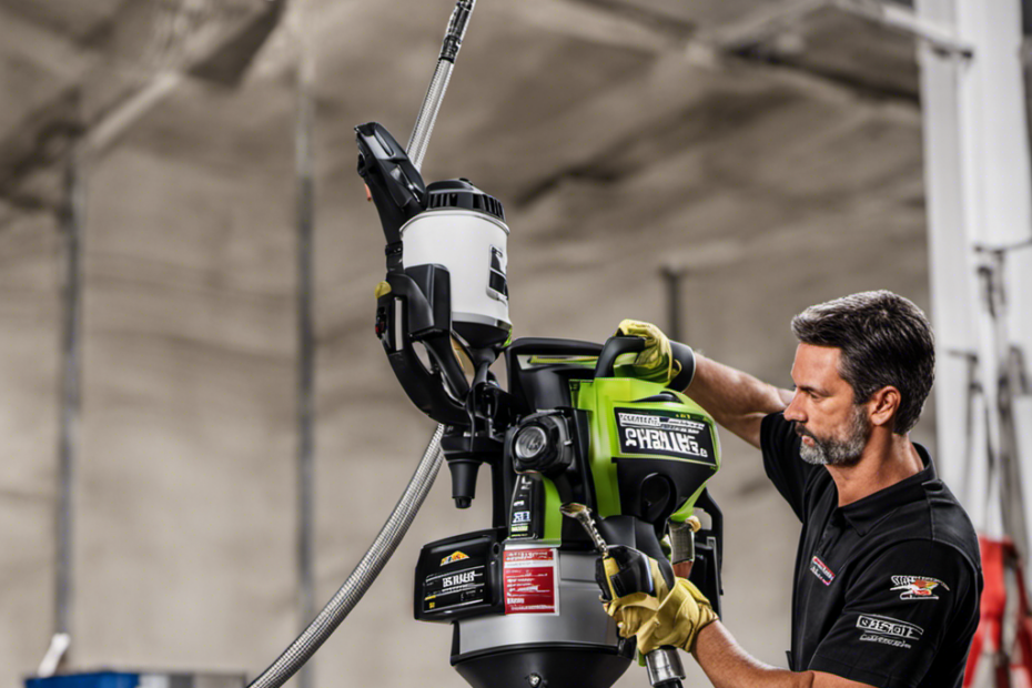 An image showcasing a skilled painter confidently operating the Pro 210es Hi-Boy airless paint sprayer
