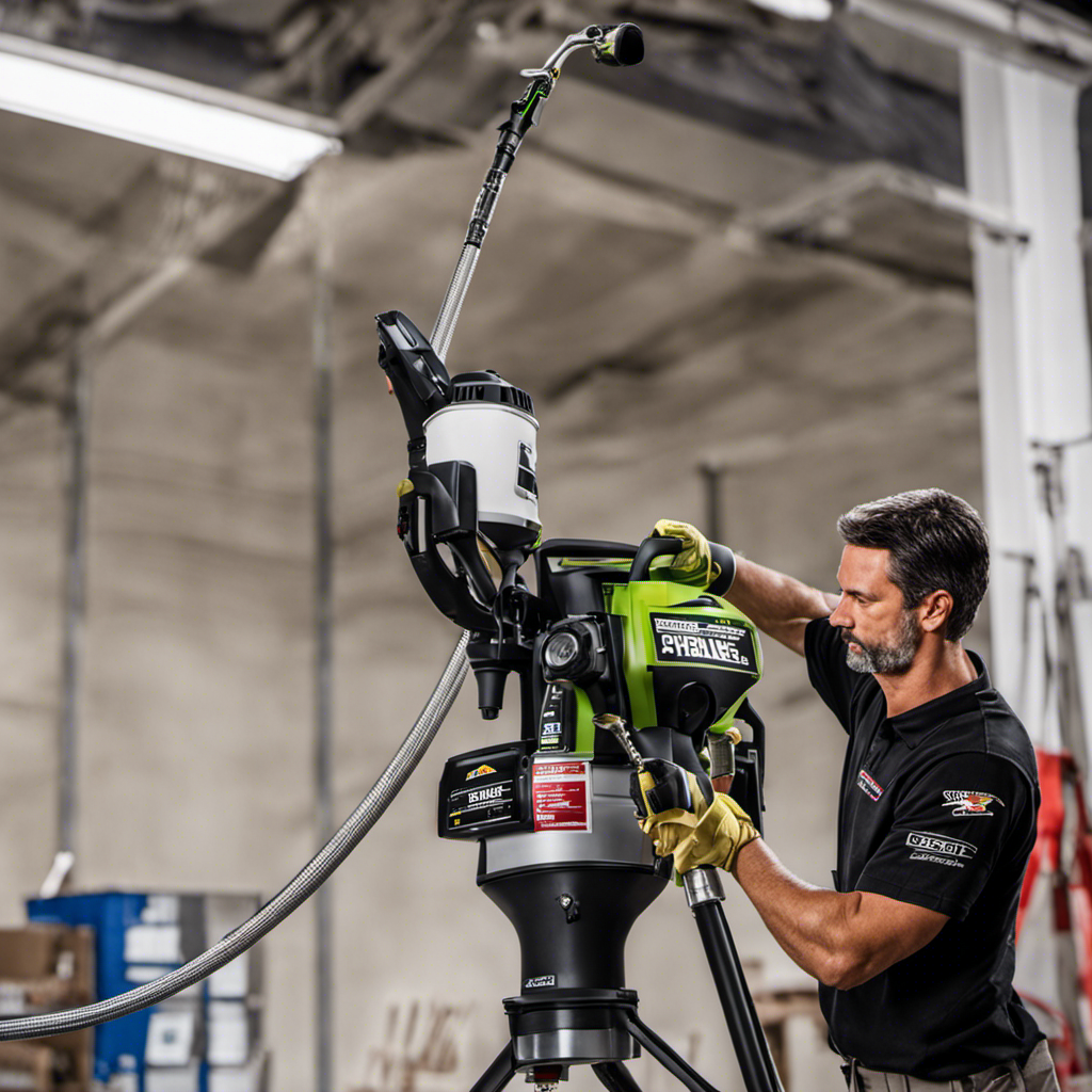 An image showcasing a skilled painter confidently operating the Pro 210es Hi-Boy airless paint sprayer
