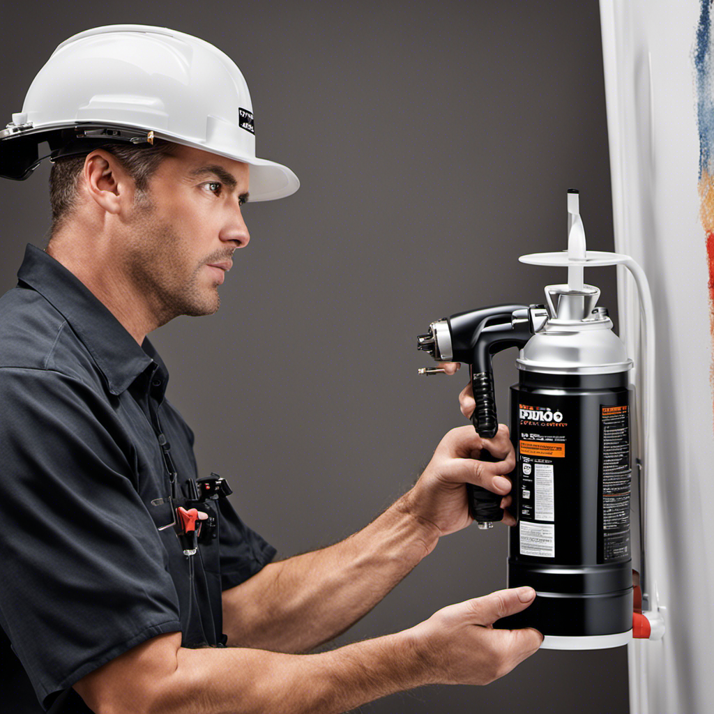An image showcasing a skilled painter effortlessly operating a high-volume, low-pressure (HVLP) paint sprayer, gracefully covering a variety of surfaces with precision, leaving behind flawless, professional, and versatile results
