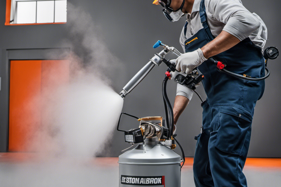 An image showcasing a skilled professional effortlessly operating an airless paint sprayer with precision and ease, while perfectly coating a large surface area in a uniform and flawless finish