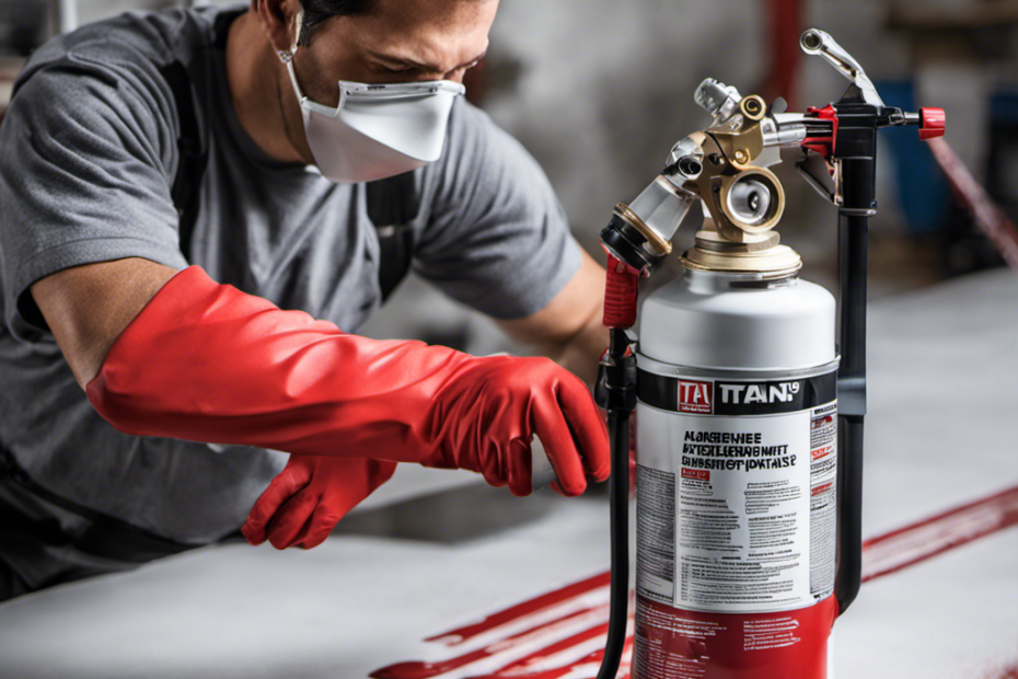 An image showcasing a pair of skilled hands effortlessly replacing the primer/spray on a Titan Airless Paint Sprayer