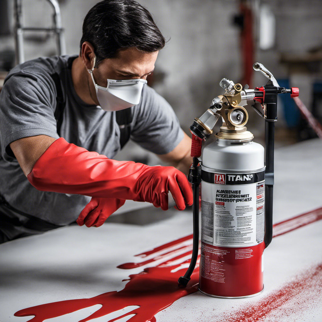 An image showcasing a pair of skilled hands effortlessly replacing the primer/spray on a Titan Airless Paint Sprayer