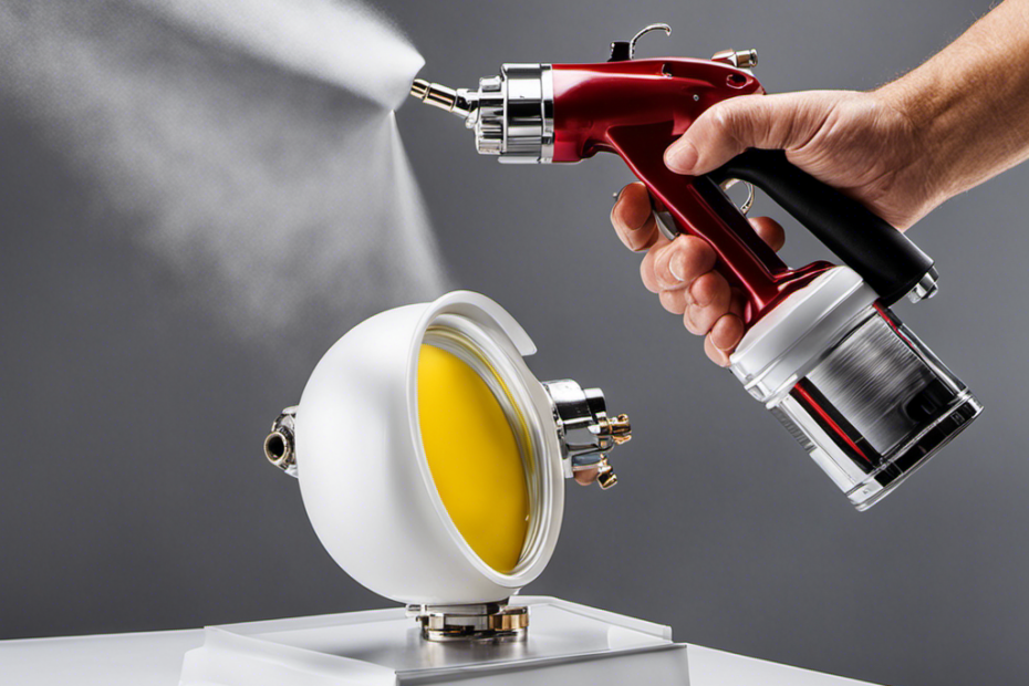 An image showcasing a professional painter adjusting pressure on a spray gun while applying paint to a smooth surface