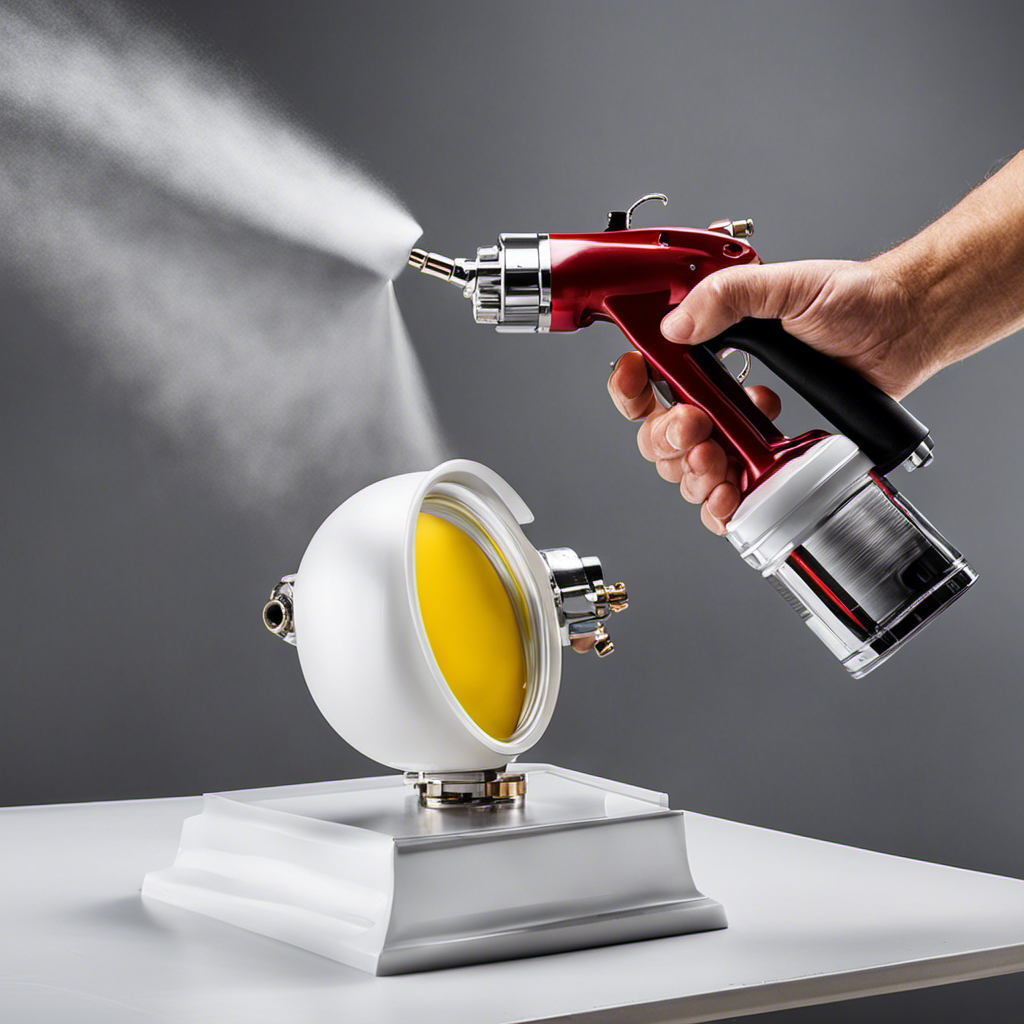 An image showcasing a professional painter adjusting pressure on a spray gun while applying paint to a smooth surface