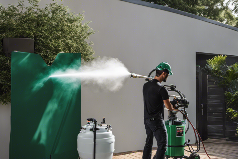An image showcasing a high-pressure airless paint sprayer, equipped with a reliable pump protector solution
