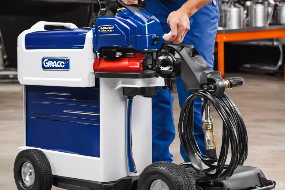 An image capturing the sleek and powerful Graco Magnum ProX19 Cart Paint Sprayer in action, effortlessly coating a surface with flawless precision
