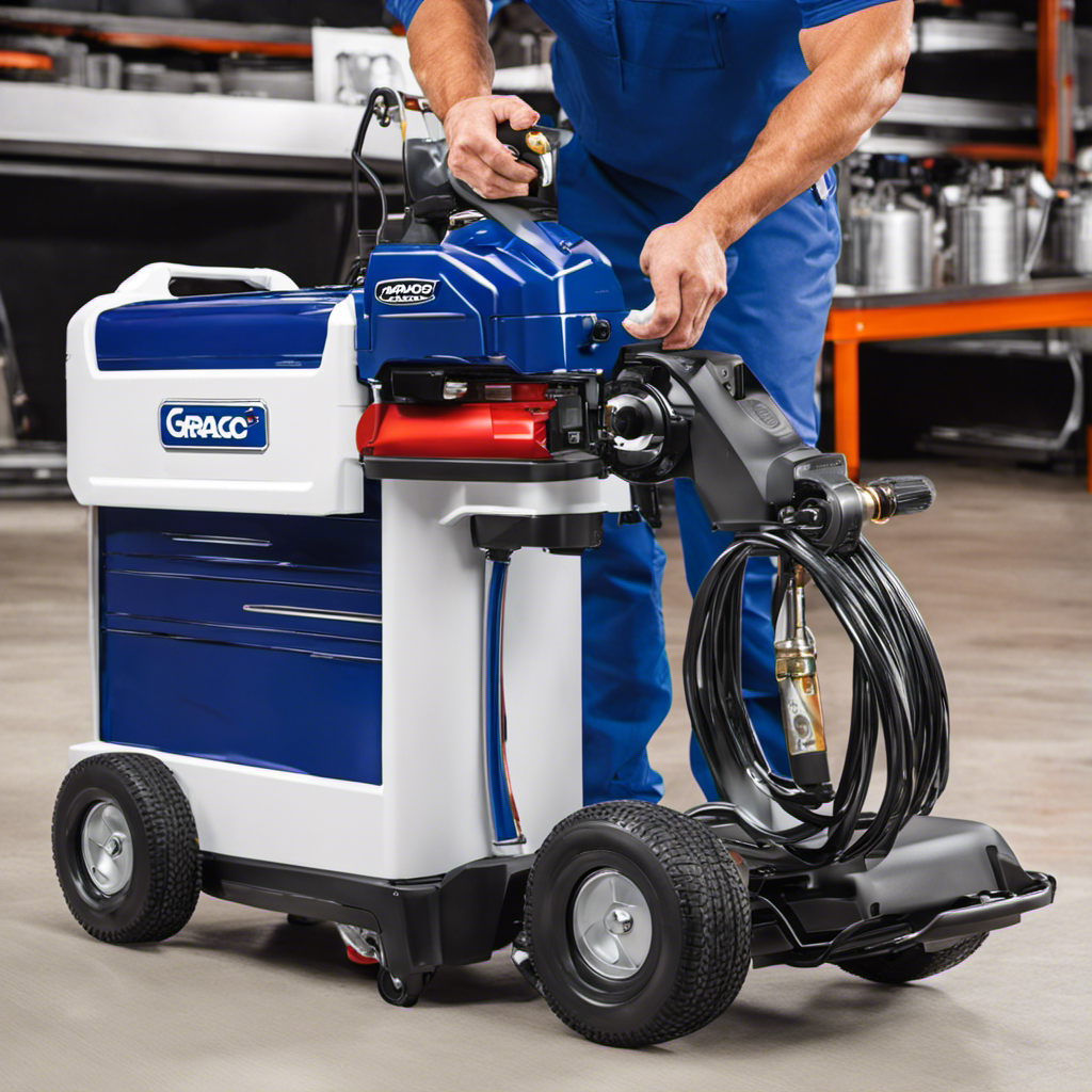 An image capturing the sleek and powerful Graco Magnum ProX19 Cart Paint Sprayer in action, effortlessly coating a surface with flawless precision