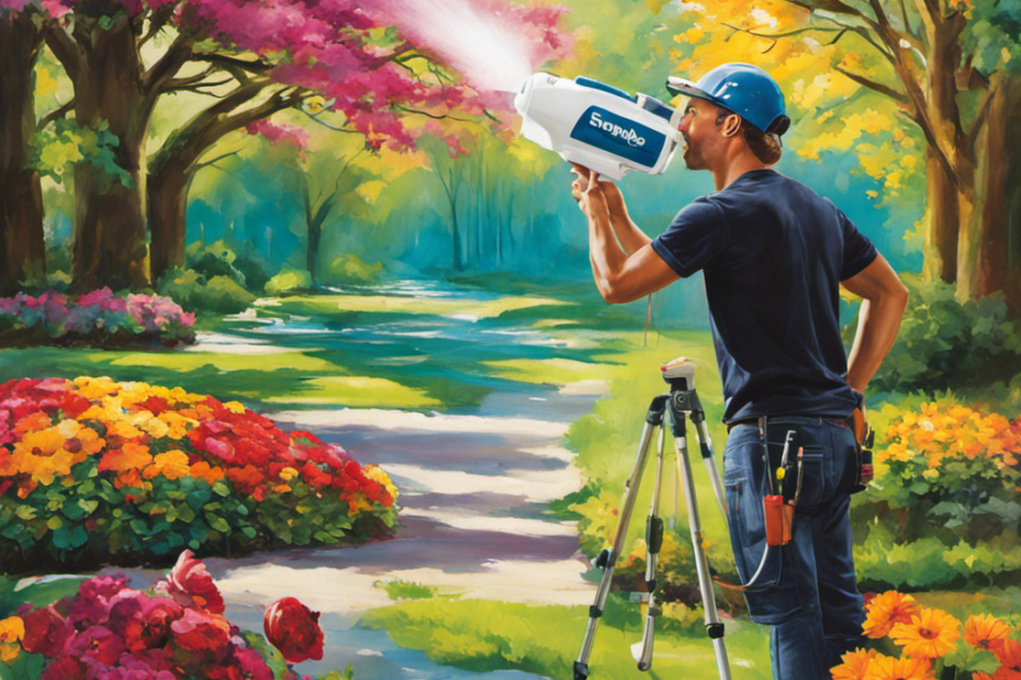 An image showcasing a skilled artist effortlessly transforming a blank canvas into a vibrant masterpiece, using the Snapfresh Cordless Paint Sprayer