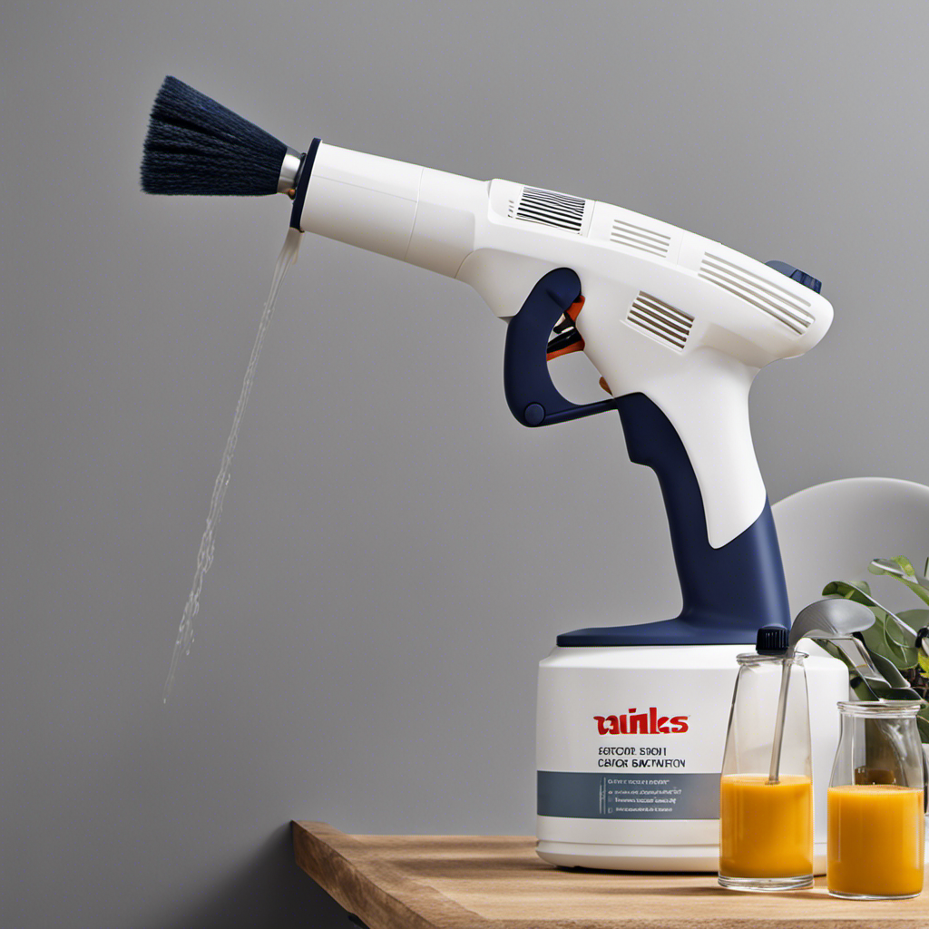 An image that showcases a sleek, ergonomic paint sprayer in action, effortlessly transforming various surfaces