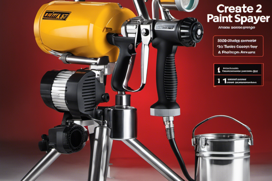 An image showcasing an airless paint sprayer, surrounded by essential accessories such as a pressure regulator, spray gun, hose, and a paint bucket with a strainer, for a comprehensive blog post on the necessary equipment to use with an airless paint sprayer