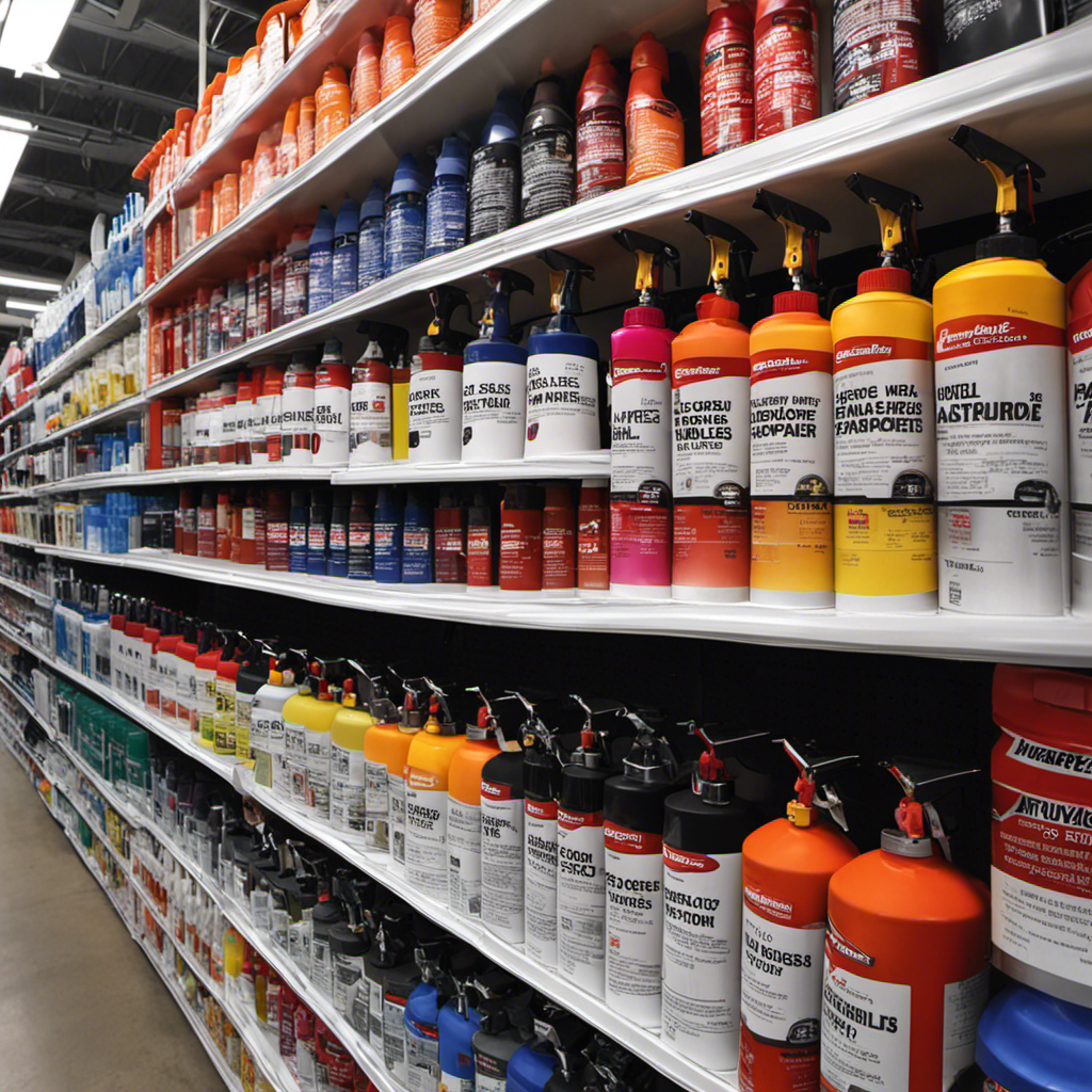 An image showcasing a well-organized hardware store aisle dedicated to Campbell Hausfeld airless paint sprayers