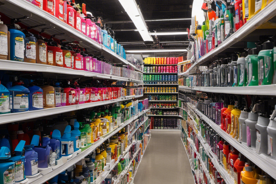 An image showcasing a well-stocked rental store with a vast array of airless paint sprayers neatly arranged on shelves
