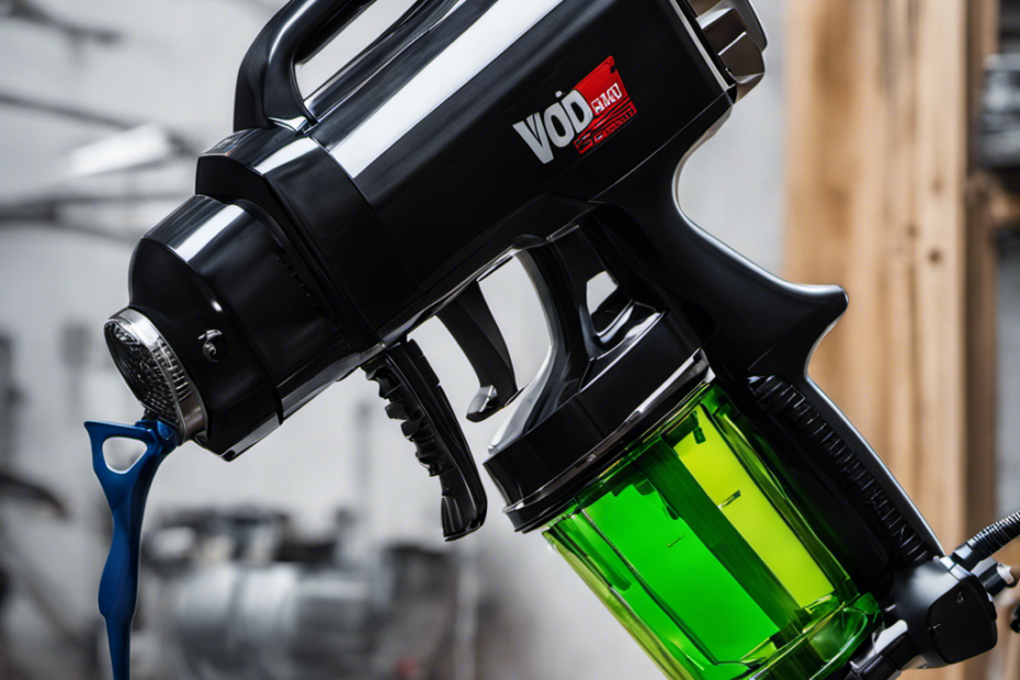 An image of a sleek, futuristic paint sprayer with a transparent chamber, showcasing its advanced technology