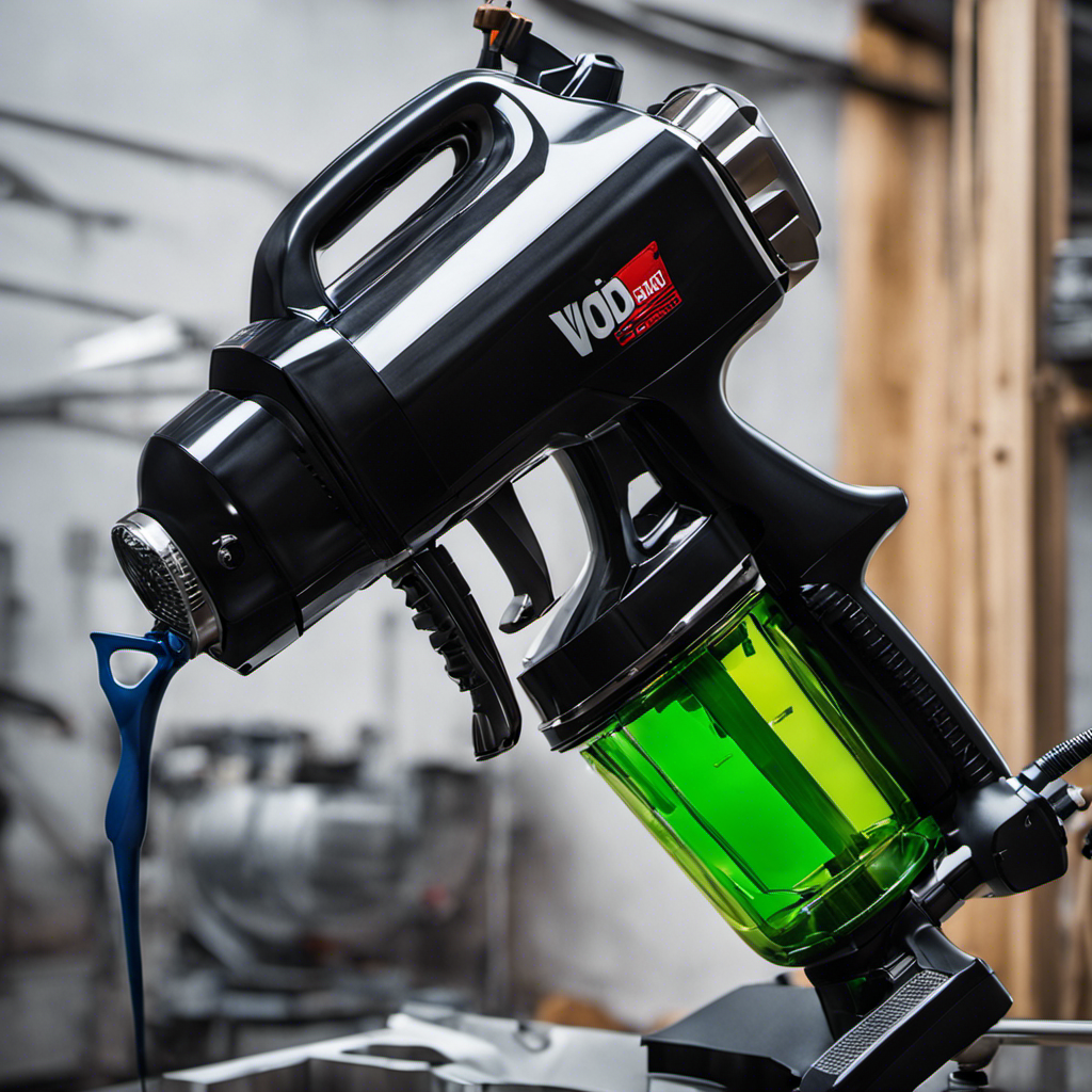 An image of a sleek, futuristic paint sprayer with a transparent chamber, showcasing its advanced technology