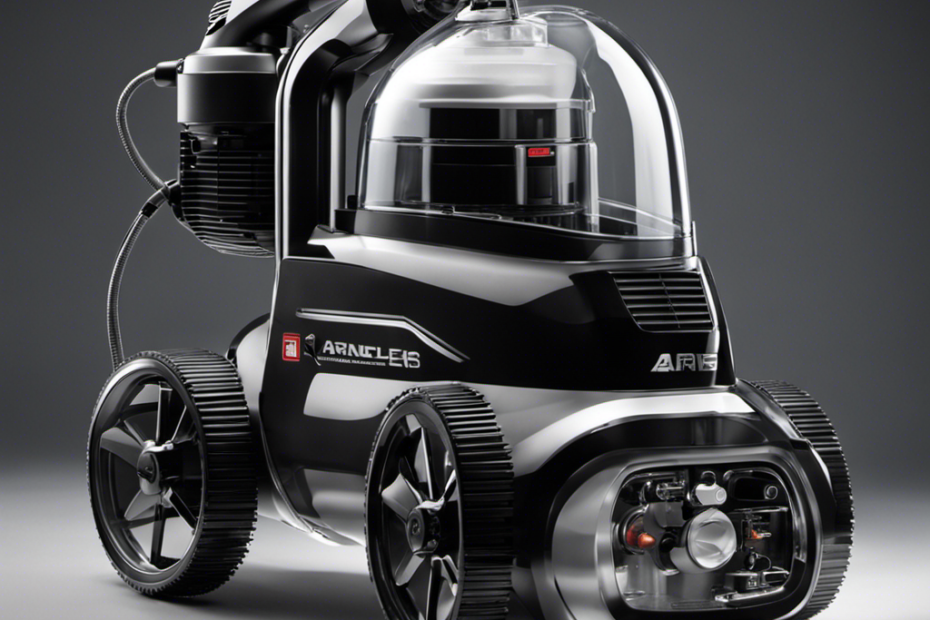 An image of a sleek, futuristic paint sprayer with a transparent chamber, showcasing its advanced technology