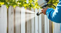 painting fence with sprayer