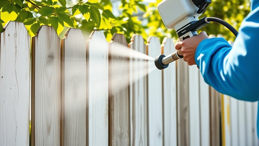 painting fence with sprayer