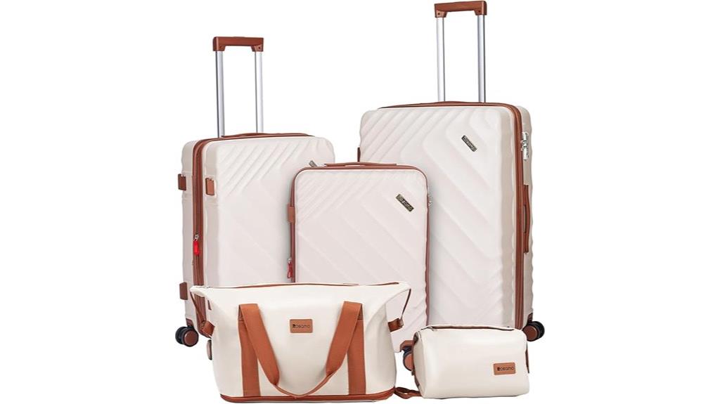 beige 5 piece expandable luggage