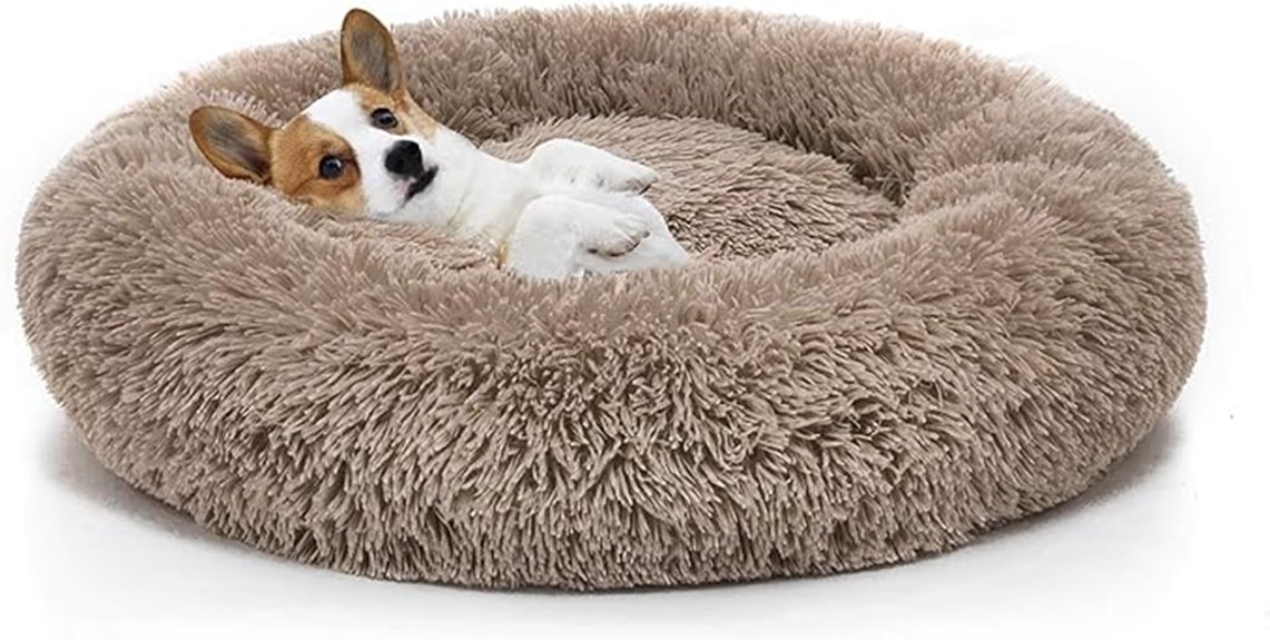 brown round dog bed