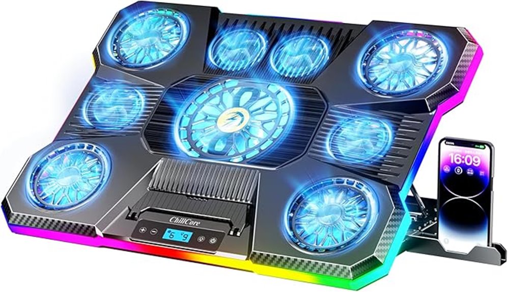 rgb lit nine fan cooling pad