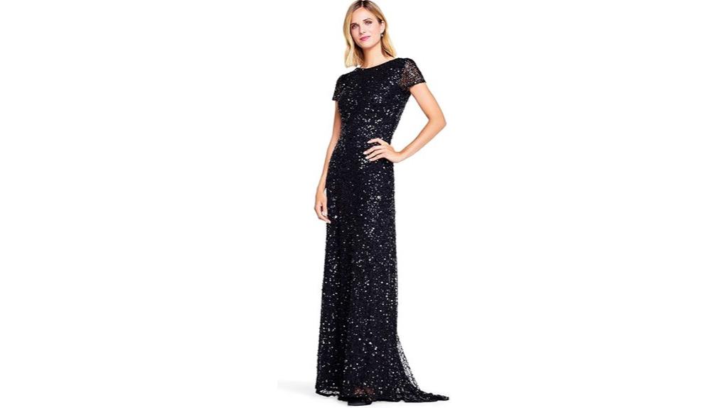 sequin gown with short sleeves