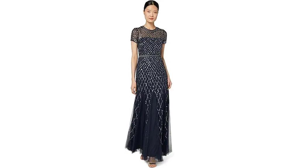 women s short beaded grid gown