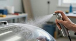 minimize dust during spraying