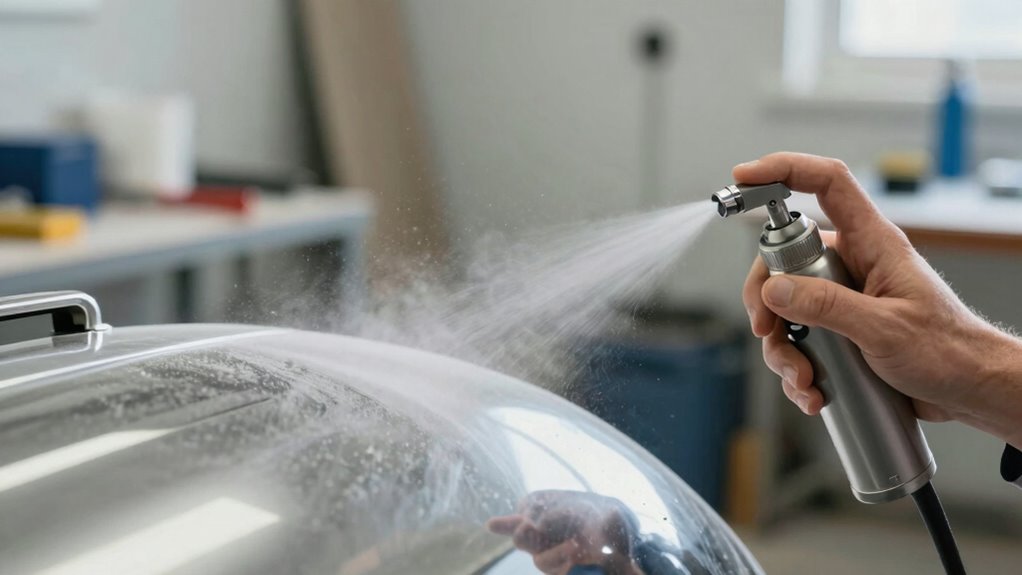 minimize dust during spraying