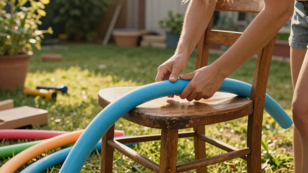 Woman Uses Pool Noodles To Transform An Old Chair Into A Cozy Piece Of Furniture